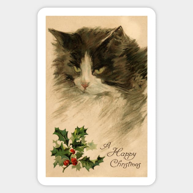 Beautiful cat with Holly wishing a happy Christmas Sticker by RedThorThreads